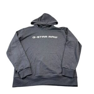G-Star Raw Gray Heavy Cotton Men's Graphic Spellout Hoodie Size Large